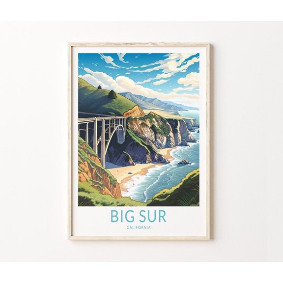 Big Sur California Scenic Travel Wall Art, Unframed Paper Poster 8x10in