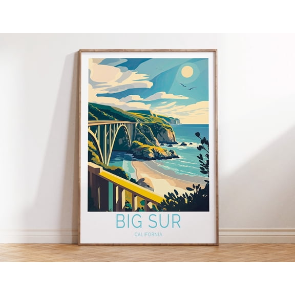 Big Sur Carmel Beach Bixby Creek Bridge California Art, Unframed Paper Print Size 8x12