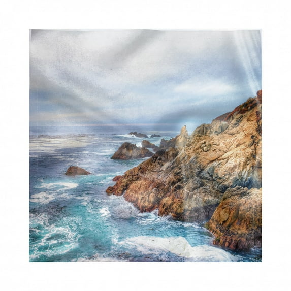 Big Sur Decorative Satin Napkins Set of 4, Garrapata State Beach Ocean Rocky Coast Waves at Afternoon in Cloudy Day Photo, Square Fabric Party & Dinner Napkin, 18", Multicolor, by Ambesonne