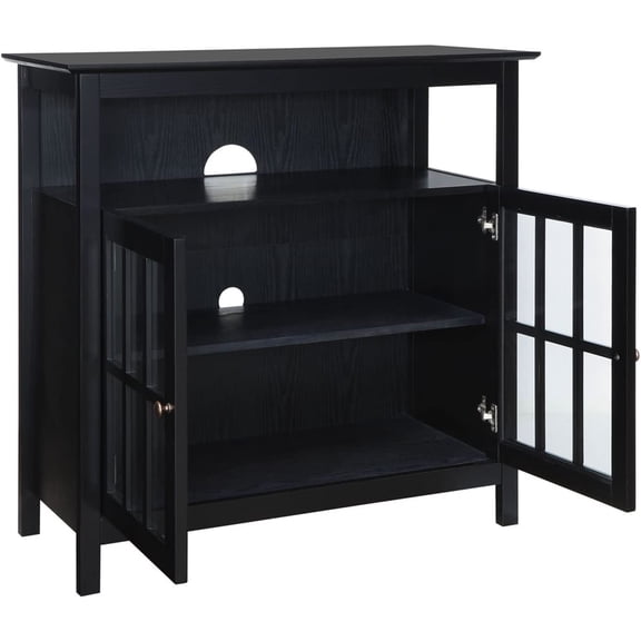 Big Sur Highboy TV Stand 36" - Modern Entertainment Center For TVs up to 40", Storage Cabinet for Dining, Living Room, & Entryway, Console Hall Table with Shelves, Black