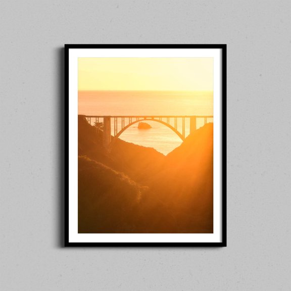 Big Sur Photography, California Beach Art, Sunset Wall Art Print, Coastal Decor, Art Print for Bedroom Bixby Bridge Sunset Over Ocean, Poster Only