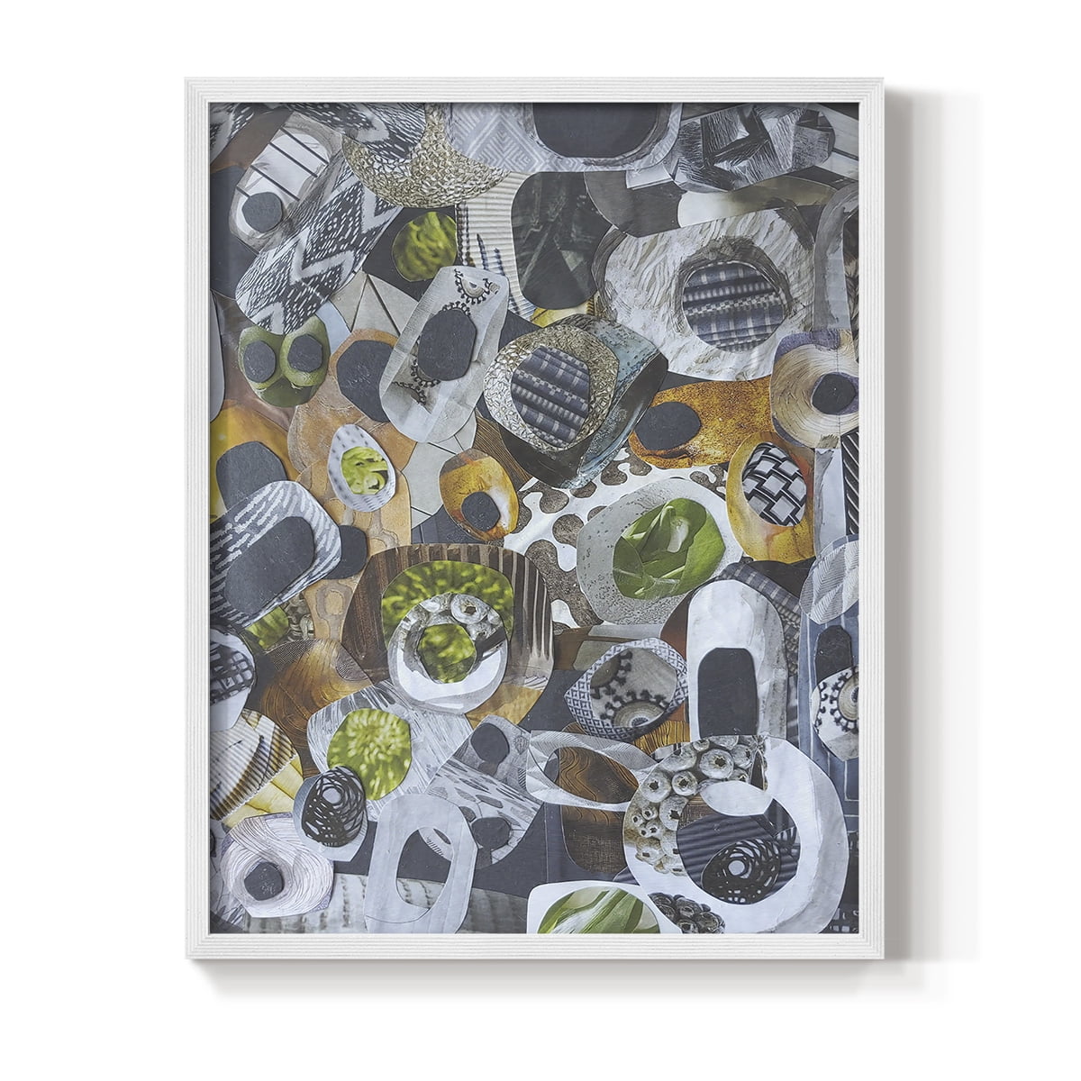 Big Sur Stones and Kelp Framed Print in White Solid Wood Framed Print No Nail Hanging