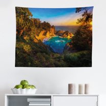 Big Sur Tapestry, Summer Landscape Photo of Bixby Creek Bridge on Pacific Coast Highway, Fabric Wall Hanging Decor for Bedroom Living Room Dorm, 2 Sizes, Multicolor, by Ambesonne