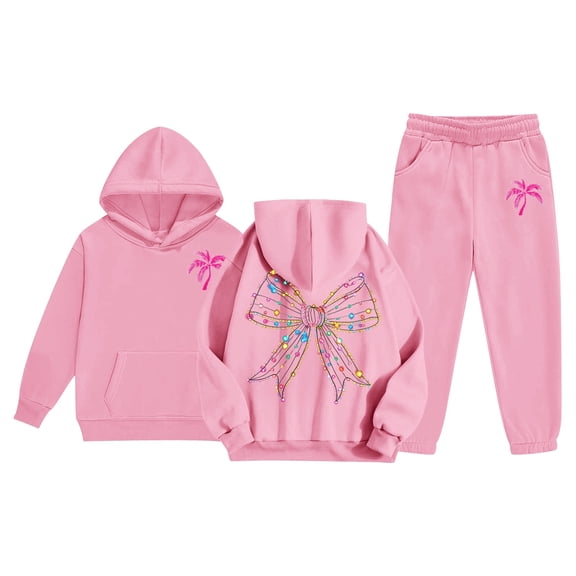 Big Sweatshirt Girls Kids Kids Hooded Tracksuit Unisex Two Piece Hoodie Sweatshirt Sweatpants Set Clothes Pink Size 8-9T