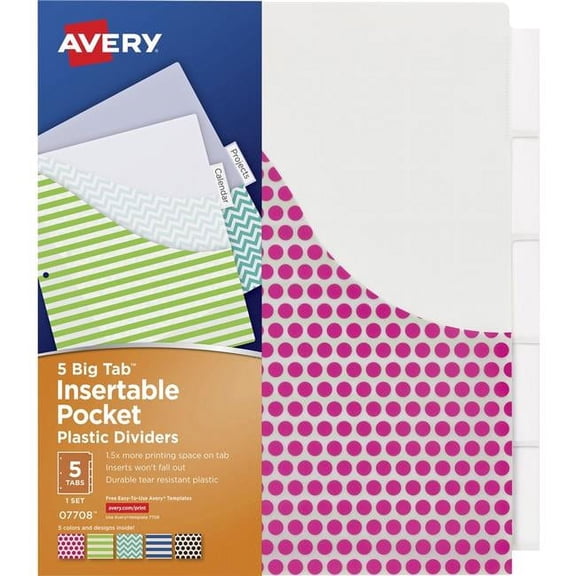 Big Tab Insertable Plastic Pocket Dividers, Multi Color