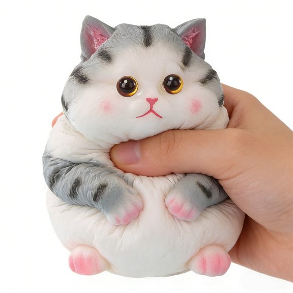 Big Taba Cat Squishy, 6.3 Inch Handmade Grey Cat Stress Relief Toy, Soft Squeeze Fidget, Adorable Anti-Stress Kitty, Fun Sensory Gift for Adults & Kids