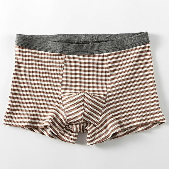 Big & Tall 3XL Men's Brown Striped Cotton Boxer Briefs - Wide Elastic Waistband, Comfortable Durable Everyday Underwear