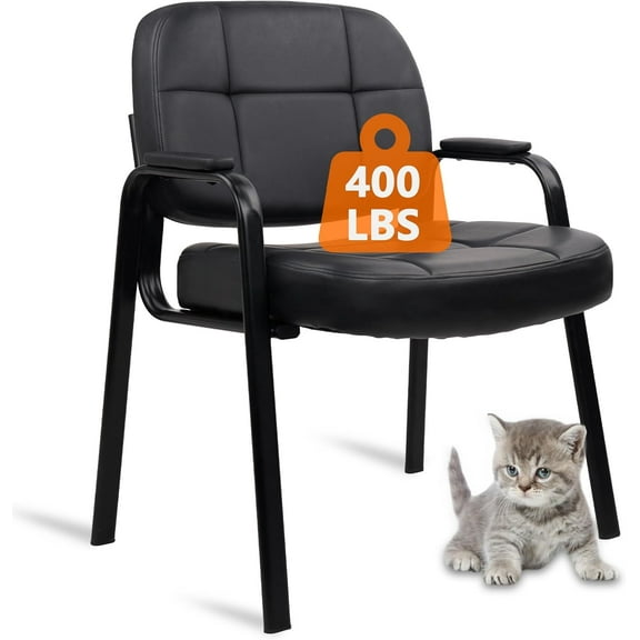 Big & Tall 400 lbs Waiting Room Guest Chair, Leather Office Reception Chair No Wheels with Padded Arms for Elderly Home Desk Conference Room Lobby Side Salon Clinic, Black