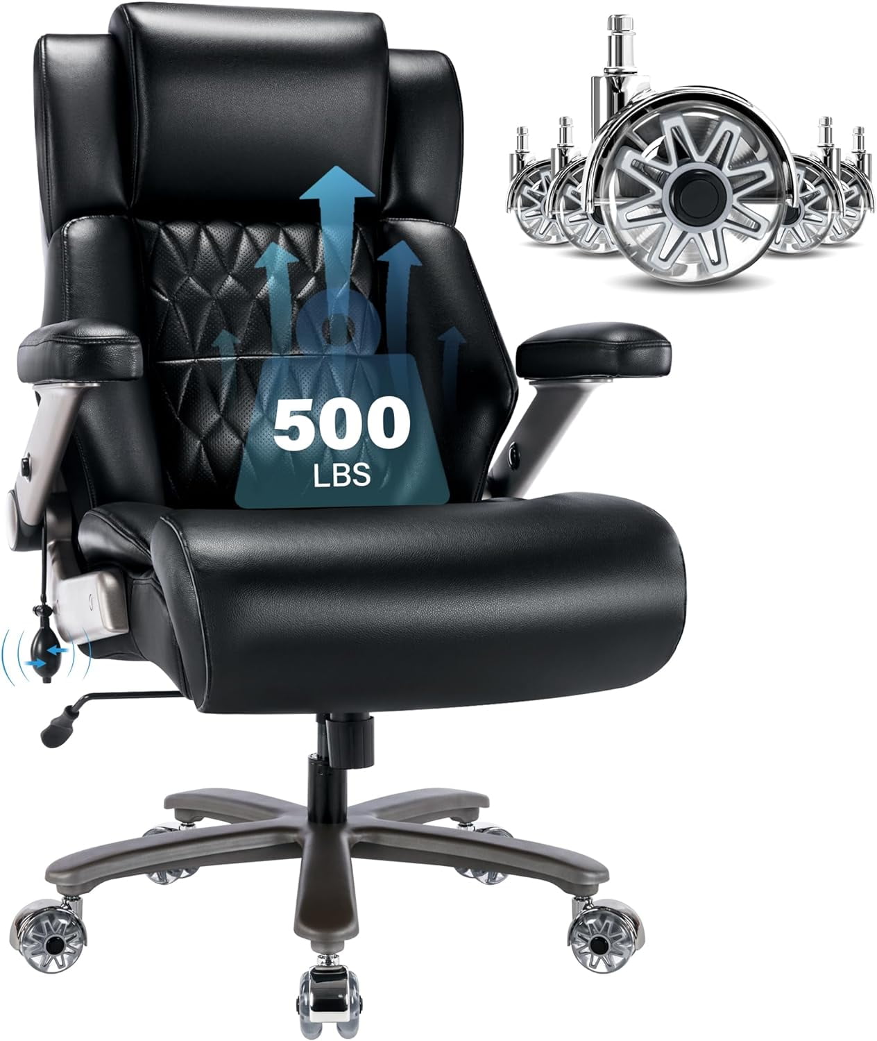 Big and Tall 500lbs Office Chair Adjustable Lumbar Support 3D Flip