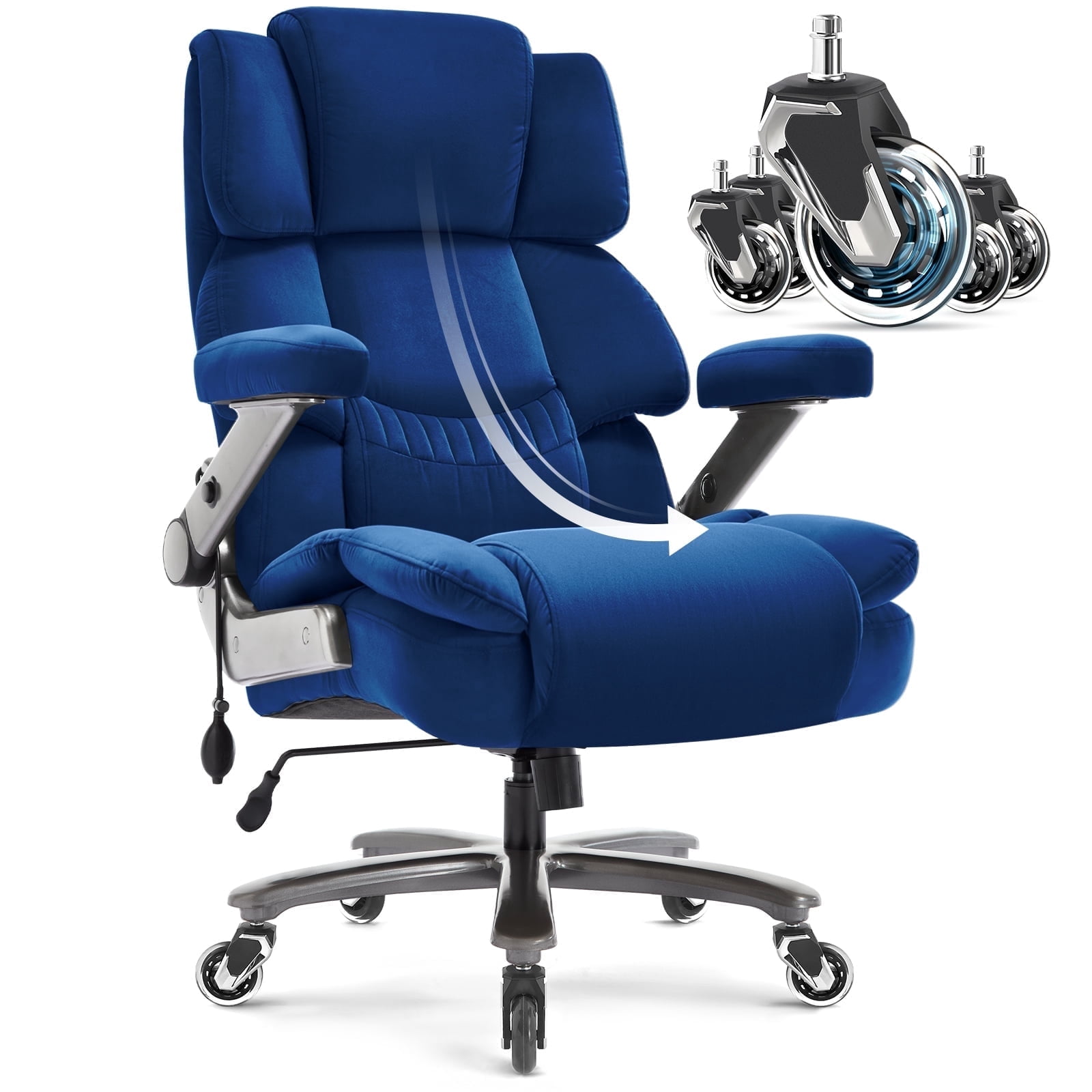 Big and Tall 700lbs Office Chair, Fabric Heavy Duty Executive Chair with 3D Flip up Armrests Adjustable Lumbar Support Large Rubber Wheels, Extra Wide High Back Computer Desk Chair, Blue