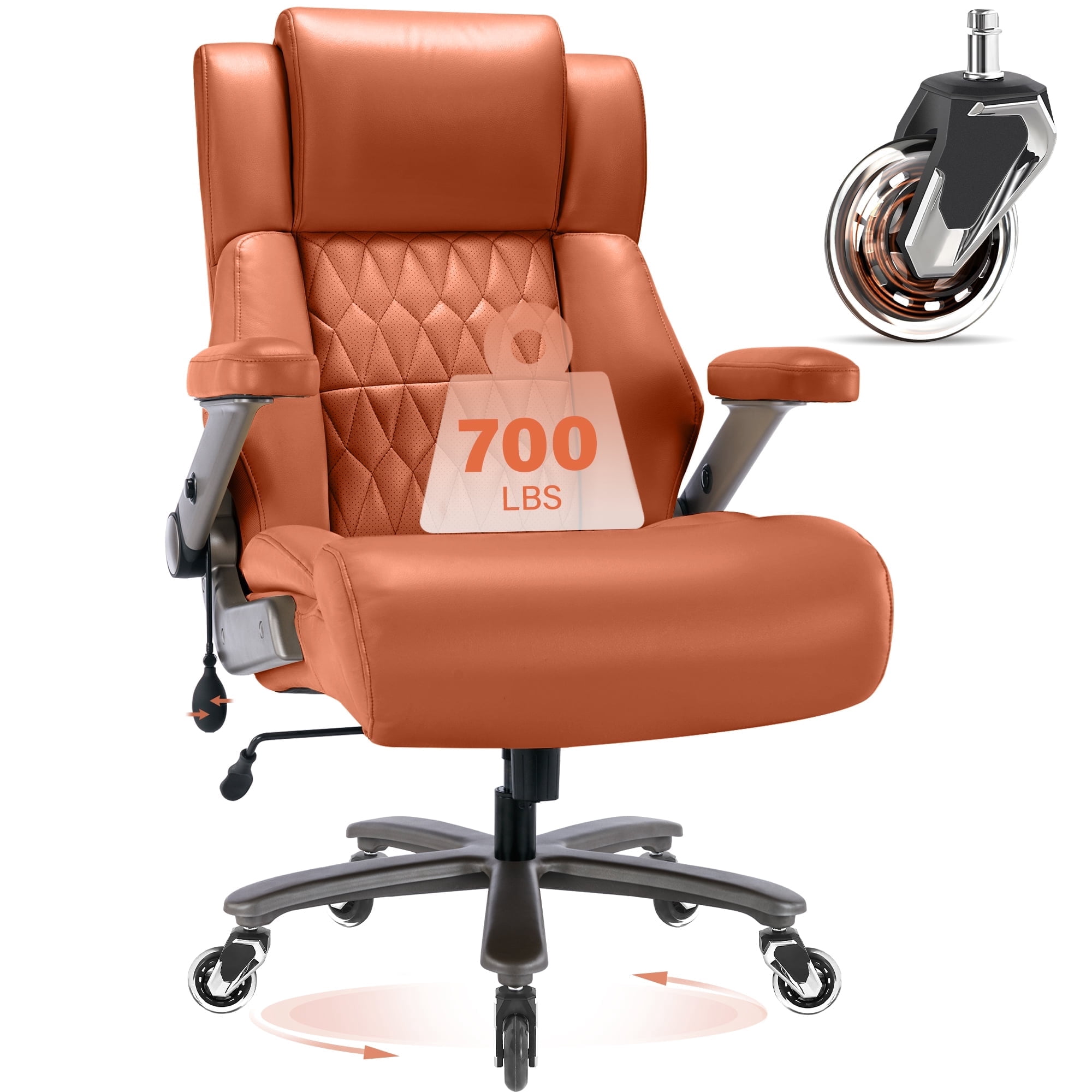 Big and Tall 700lbs Office Chair, High Back Executive Office Chair with 3D Flip up Arms, Adjustable Lumbar Support, Heavy Duty Metal Base, Home Office Computer Desk Chair, Gold Brown