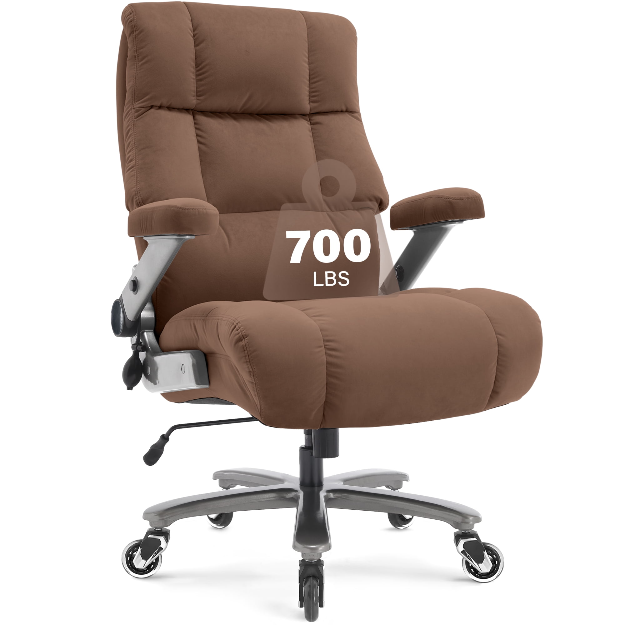 Big and Tall 700lbs Office Chair, Ultra-Soft Fabric Executive Desk Chair, Ergonomic Computer Chair with 3D Flip Up Arms, Adjustable Lumbar Support, Heavy Duty Metal Base and Quiet Rubber Wheel, Brown