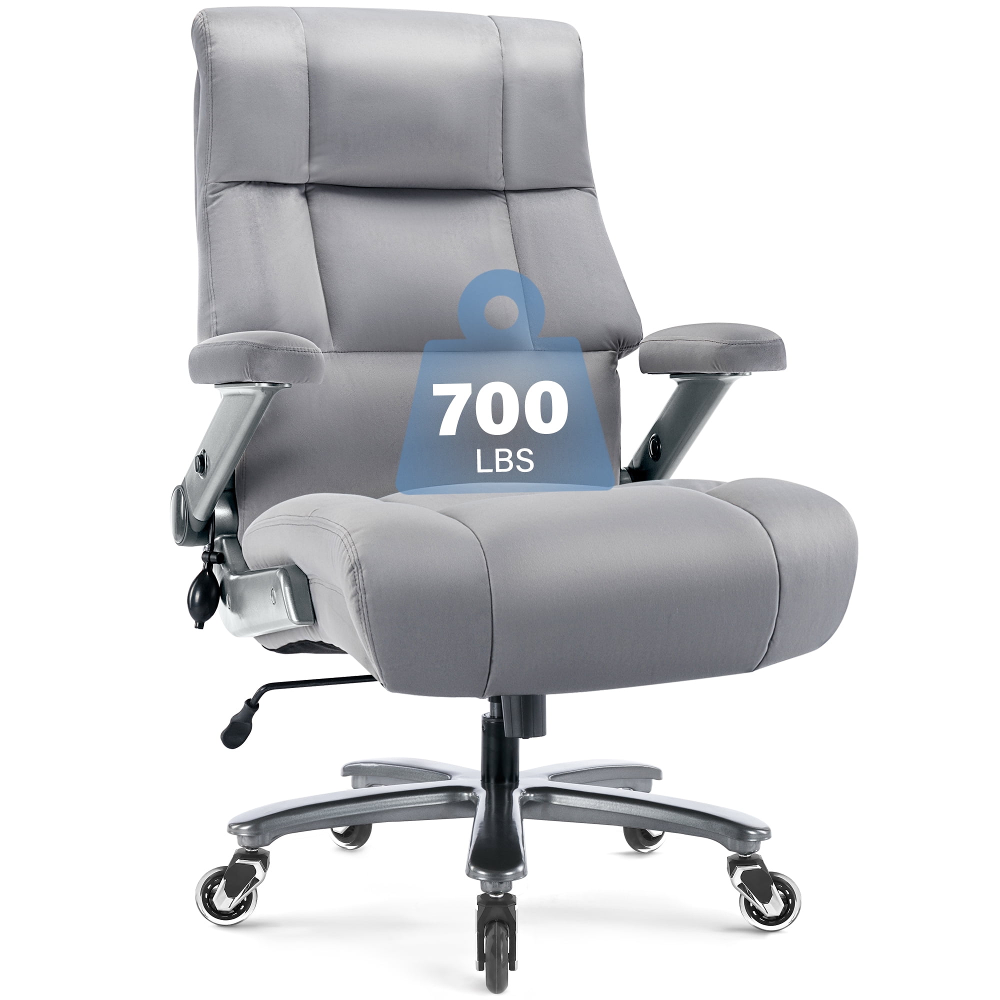 Big and Tall 700lbs Office Chair, Ultra-Soft Fabric Executive Desk Chair, Ergonomic Computer Chair with 3D Flip Up Arms, Adjustable Lumbar Support, Heavy Duty Metal Base and Quiet Rubber Wheel, Grey