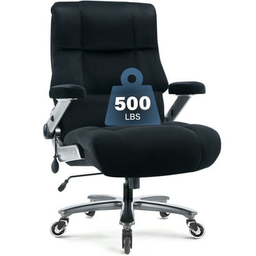 Big and Tall 500lbs Office Chair, Ultra-Soft Fabric Executive Desk Chair, Ergonomic Computer Chair with 3D Flip Up Arms, Adjustable Lumbar Support, Heavy Duty Metal Base and Quiet Rubber Wheel, Black