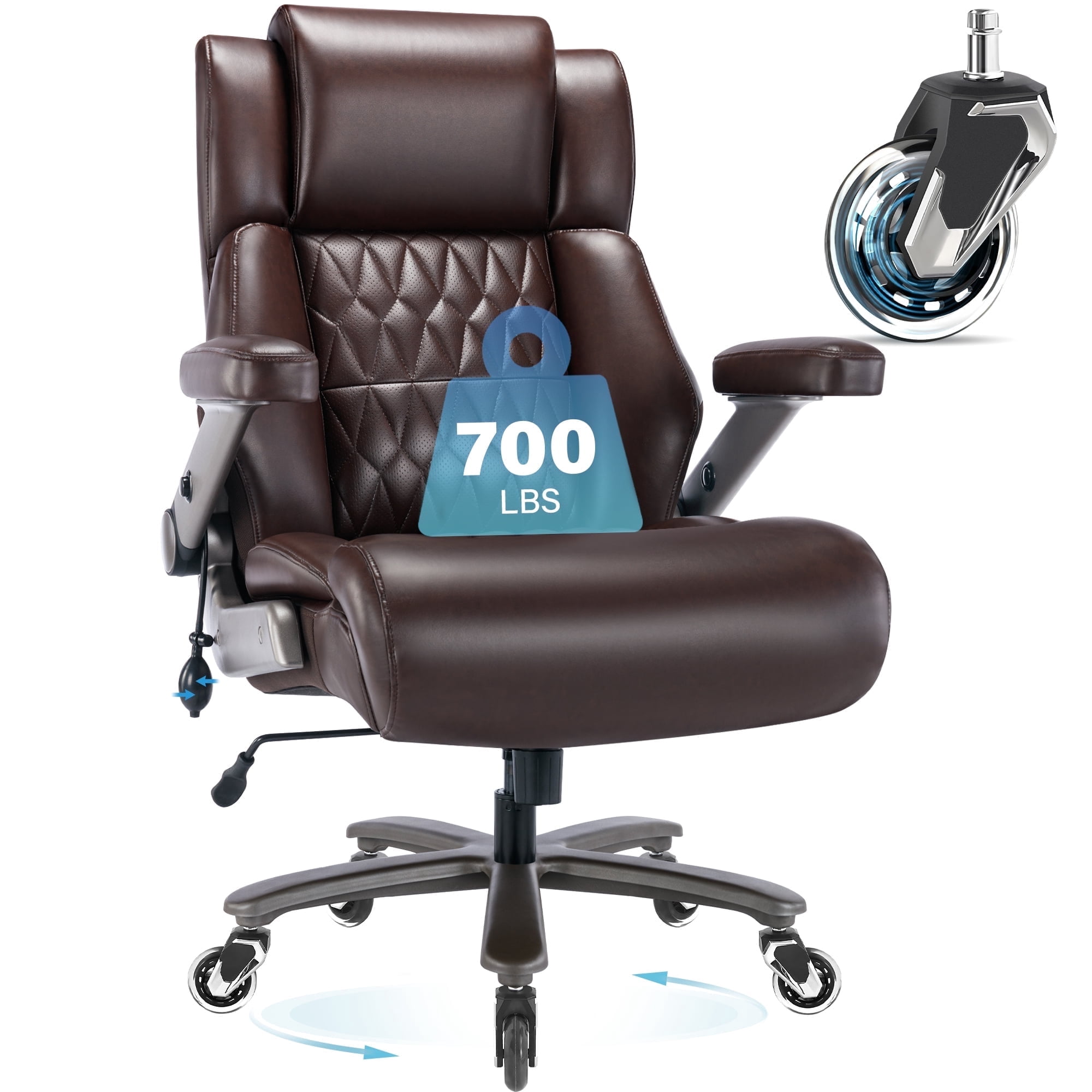 Big and Tall 700lbs Office Chair, High Back Executive Office Chair with 3D Flip up Arms, Adjustable Lumbar Support, Heavy Duty Metal Base, Home Office Computer Desk Chair, Brown