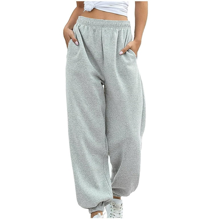 Big Tall Banded Waist Activewear Plus Size Pants Women S Bottom Sweatpants Joggers Pants Workout High Waisted Yoga Pants With Pockets Gray Walmart