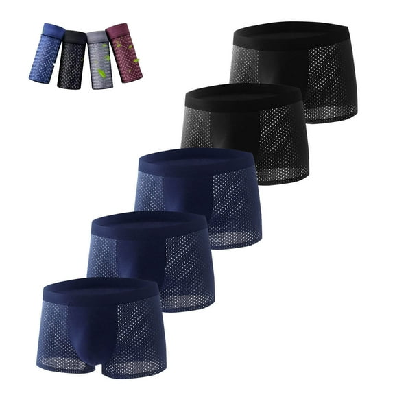 Big & Tall Boxer Briefs for Men 5 Pack L-4X Plus Size Silk Underwear Mens Casual Breathable Hollow-Out Multipack Mid Waisted Boxers
