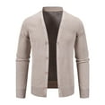 thumbnail image 1 of Big & Tall Button Up Cardigans Long Sleeve Mens Fleece Lined Sweaters V Neck Thicken Open Front Coat XXXXL, Beige, 1 of 7