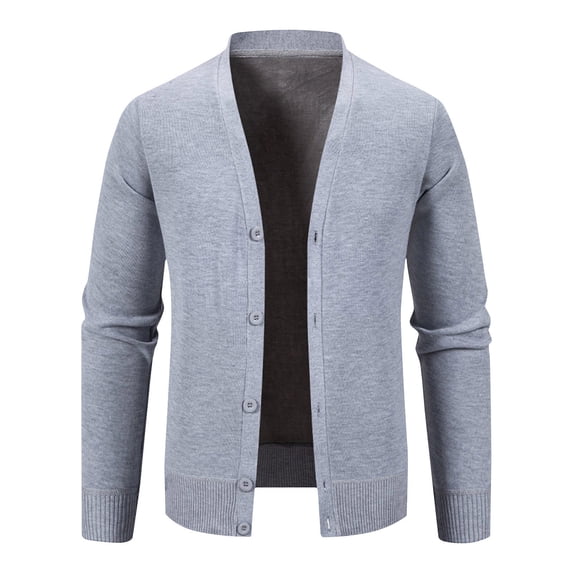 Big & Tall Button Up Cardigans Long Sleeve Mens Fleece Lined Sweaters V Neck Thicken Open Front Coat XXXXL, Gray