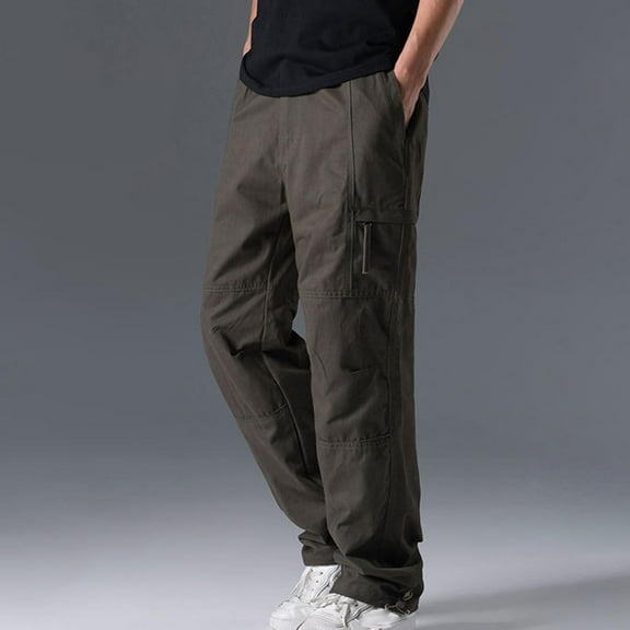 Big & Tall Cargo Pants for Men with Pockets Plus Size M-5X Straight Leg Trousers Solid Color Relaxed Elastic Mid Waisted Hiking Work Pant