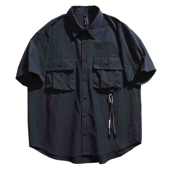 Big & Tall Cargo Shirts for Men with Pockets M-5X Plus Size Short Sleeve Tshirts Shirt Button-Down Collared Solid Color Slim Hiking Work Tees Tops