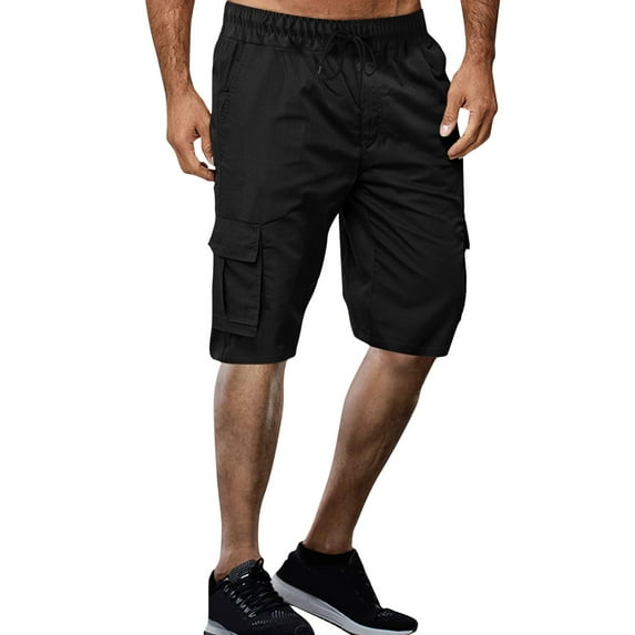 Big and Tall Cargo Shorts for Men Stretch Waist Stretchy Soft Wild Chino Shorts Plain Casual Activewear Loose fit Summer Cargo Shorts with Pockets,Black,XXXL