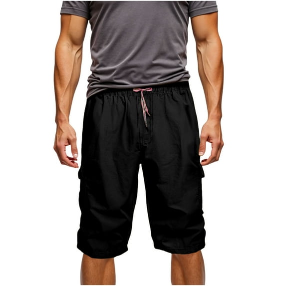 Big & Tall Cargo Shorts for Men with Pockets L-5X Plus Size Relaxed Straight Leg Drawstring Elastic Waist Casual Solid Work Bermuda Short