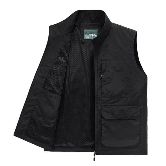 Big and Tall Cargo Vest for Men M-5XL Plus Size Casual Solid Sleeveless Lightweight Full Zip-Up Outdoor Sports Outerwear Jackets with Pockets