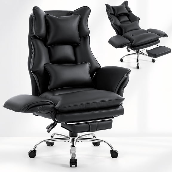 Big and Tall Criss Cross Office Chair with Foot Rest, Flip Arms for Cross Legged Sitting, PU Leather Desk Chair for Home Office, 400LBS, Black