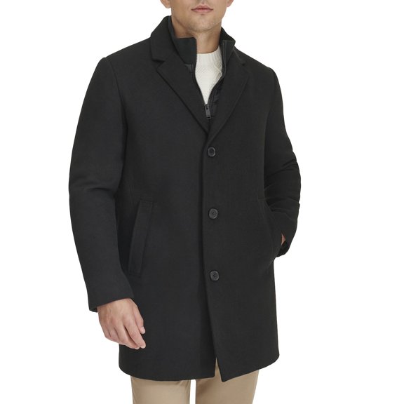 Big & Tall Dockers® Midweight Wool-Blend Topcoat with Quilted Bib Color: Black Size: XL TALL