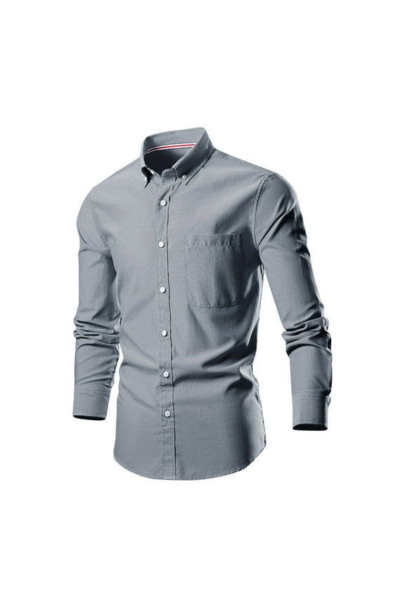 Big & Tall Dress Shirts for Men S-6XL Plus Size Business Work Long Sleeve Tshirts Shirt Button-Down Collared Solid Slim Fit Tops with Pocket