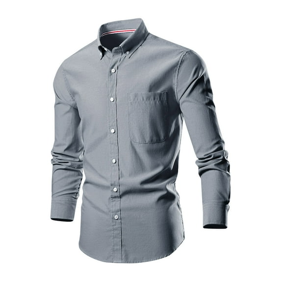 Big & Tall Dress Shirts for Men S-6XL Plus Size Business Work Long Sleeve Tshirts Shirt Button-Down Collared Solid Slim Fit Tops with Pocket