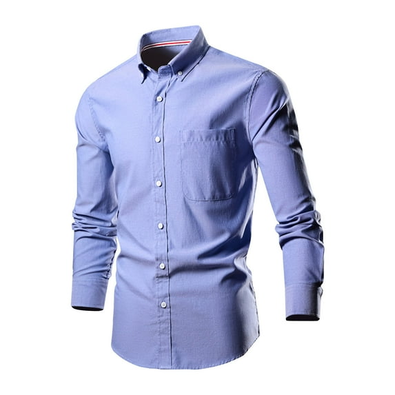 Big & Tall Dress Shirts for Men S-6XL Plus Size Business Work Long Sleeve Tshirts Shirt Button-Down Collared Solid Slim Fit Tops with Pocket