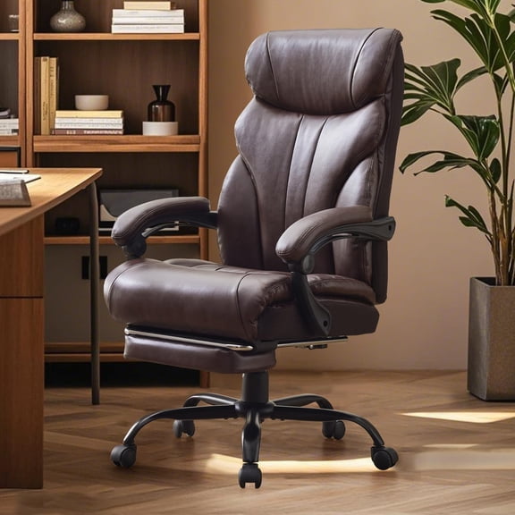 Big and Tall Ergonomic Office Chair with Footrest, 400lbs Heavy Duty Executive Leather Desk Chair, High Back Reclining Computer Chair with 3-Layer Soft Padding & Inverted Triangle Support