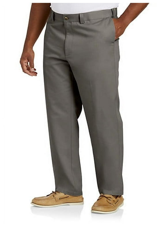 Big + Tall Essentials by DXL Men's Big and Tall  Men's Flat-Front Twill Pants, Grey, 44W X 32L Grey x