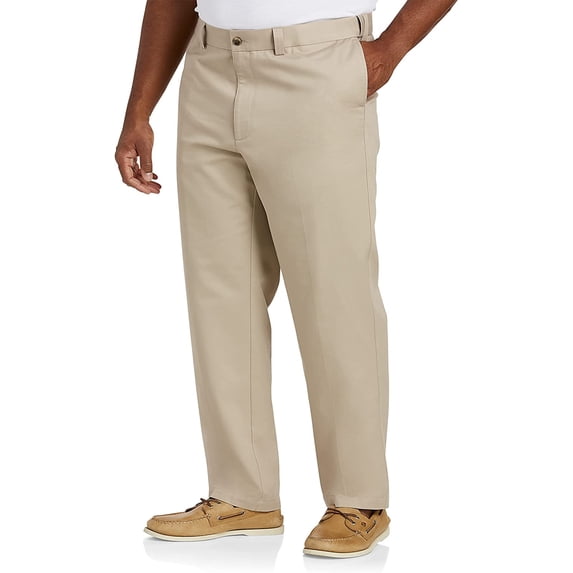 Big and Tall Essentials by DXL Men's Flat-Front Twill Pants, Khaki, 56W X 32L