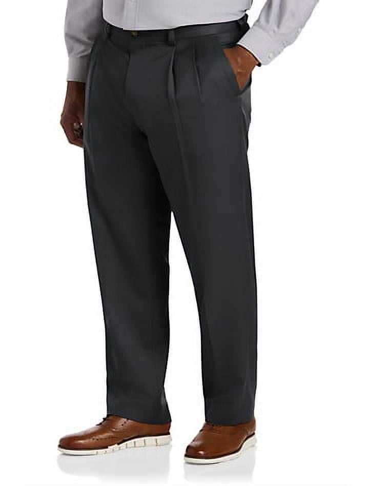 Big + Tall Essentials by DXL Men's Big and Tall Men's Pleated Dress Pants, Black, 46W x 30L