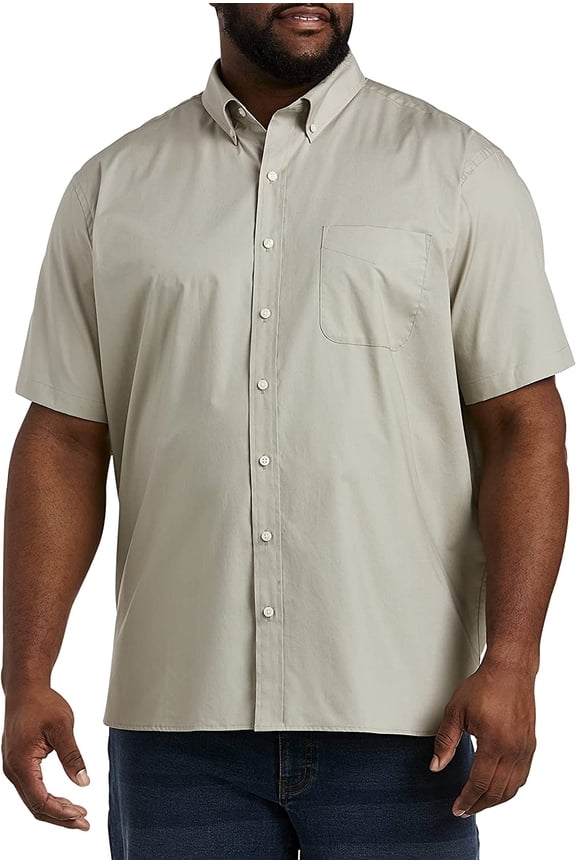 Big and Tall Essentials by DXL Men's Poplin Short-Sleeve Sport Shirt, Grey, 5XLT