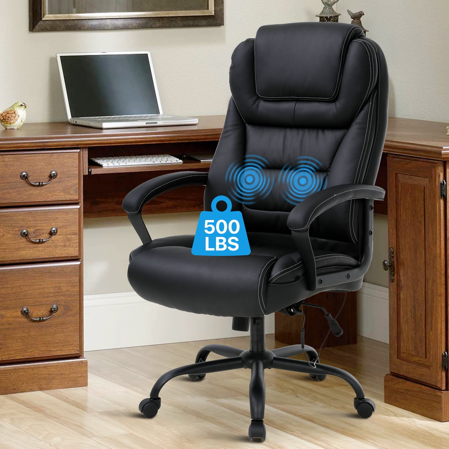 Extra Wide Big & Tall 500 Lbs. Capacity Leather Desk Chair w/ 28W Seat