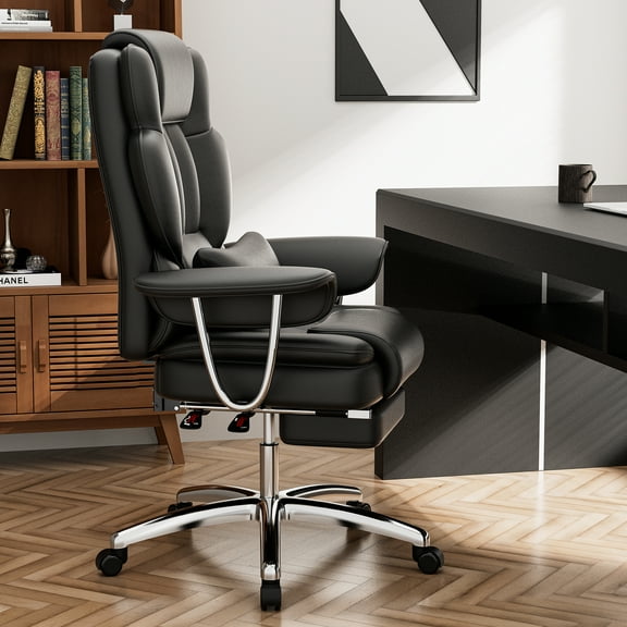 Big & Tall Executive Office Chair with Footrest | Black Bonded Leather | Ergonomic High Back Reclining Computer Desk Chair for Home Office | 500 lbs Capacity