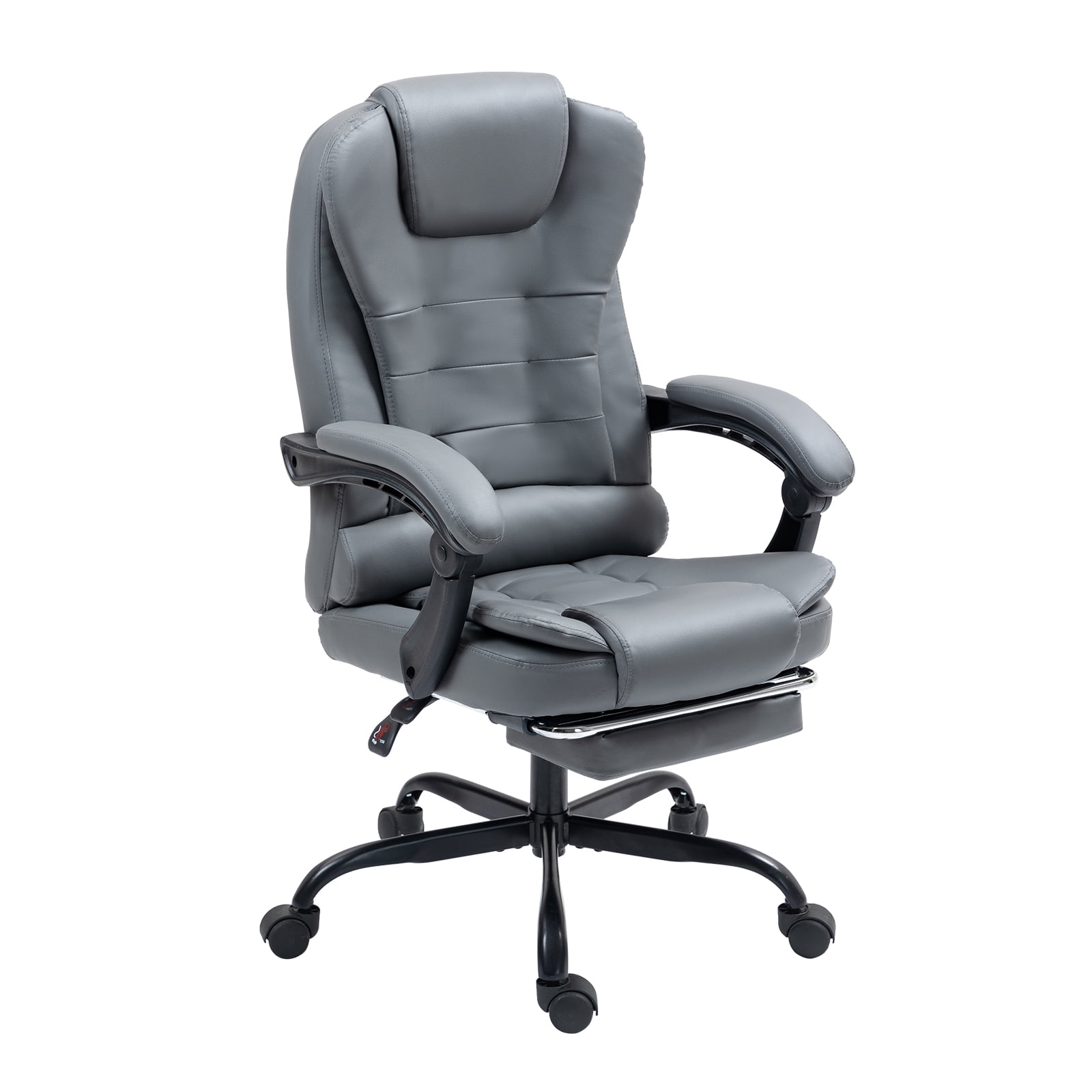 Big and Tall Executive Office Chair with Footrest, Ergonomic Reclining Swivel Computer Chair, High Back Home Office Chair with Lumbar Support, Height Adjustable, Padded Armrests, Rolling, Gray