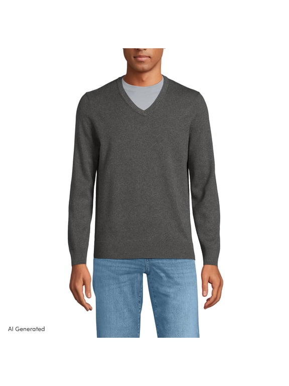 Men's Tall Fine Gauge Cotton V-neck Sweater