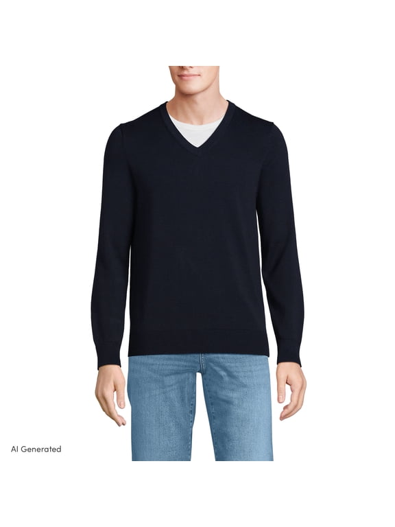 Men's Tall Fine Gauge Cotton V-neck Sweater