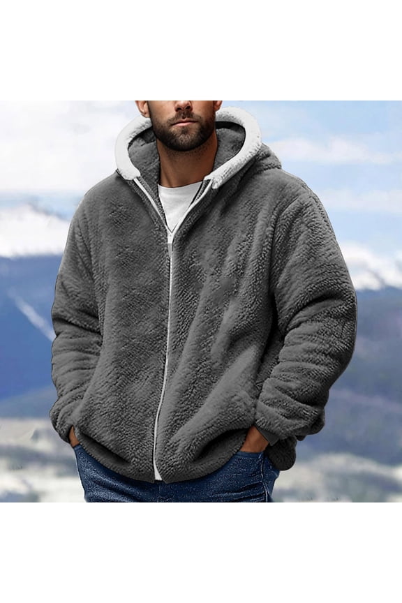 Big & Tall Fleece Jackets for Men Plus Size S-4X Zip Up Sherpa Coats with Pockets and Hoodie Long Sleeve Solid Color Thermal Hoodies & Sweatshirts