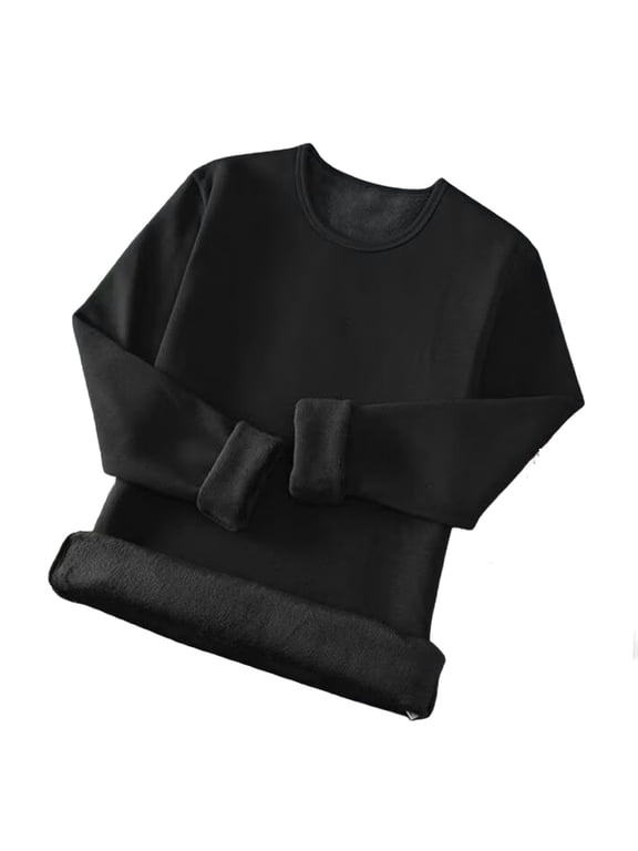 Big & Tall Fleece Lined Base Layers Tops Mens Long Sleeve Thermal Underwear Shirts Cold Weather Gear Snow Wear Black, M