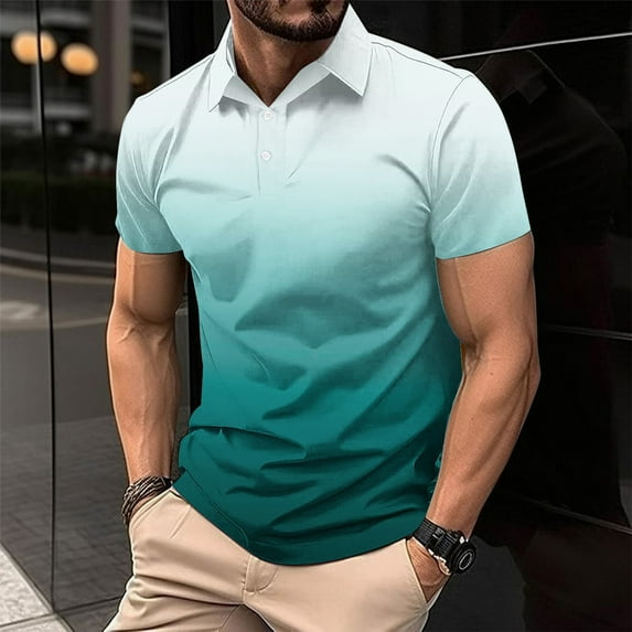 Big & Tall Golf Shirts for Men Plus Size S-4X Short Sleeve Button Collared Tees Tops Mens Casual Gradient Printed Pullover Athletic Workout T-Shirts