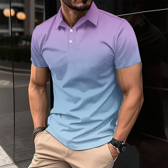 Big & Tall Golf Shirts for Men Plus Size S-4X Short Sleeve Button Collared Tees Tops Mens Casual Gradient Printed Pullover Athletic Workout T-Shirts