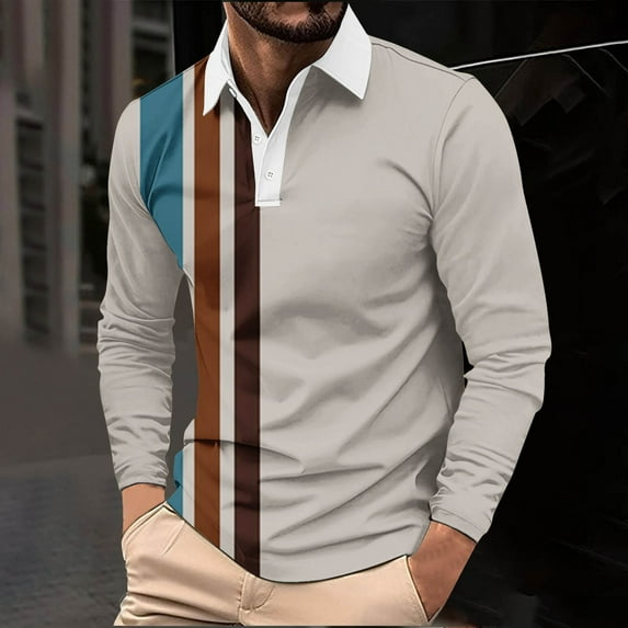 Big & Tall Golf Shirts for Men Plus Size S-5X Long Sleeve Button Collared T-Shirts Mens Casual Pullover Color-Block Business Work Shirt Tops