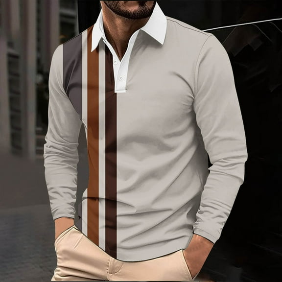 Big & Tall Golf Shirts for Men Plus Size S-5X Long Sleeve Button Collared T-Shirts Mens Casual Pullover Color-Block Business Work Shirt Tops