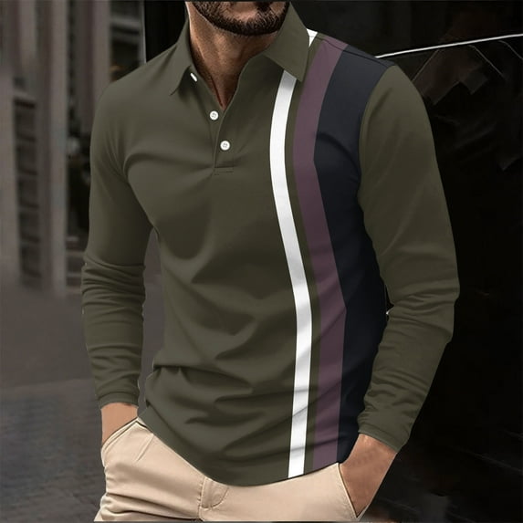 Big & Tall Golf Shirts for Men Plus Size S-5X Long Sleeve Sweatshirts Mens Casual Color Block Pullover Button Collared Athletic Workout Tshirts Tops